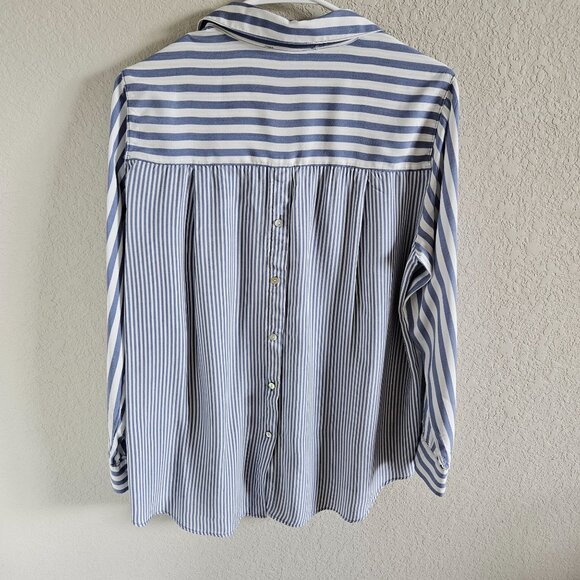 Jane + Delancey Woman Size L Rayon Varied Stripes Button Up Tunic Button Back - Picture 2 of 8